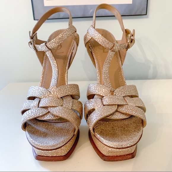 SAINT LAURENT Metallic Gold Tribute Heels Sandal - Picture 3 of 8